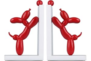 QIANLING 2xrote Ballon-Hunde-Dekor-Buchstütze, Bücherregal-Dekor, rutschfeste Buchstütze, moderne Harzballon-Hundedekoration, Buchstützen für Büroschreibtisch, moderne Wohnzimmer-Dekor, Heimbüro-Dekoration