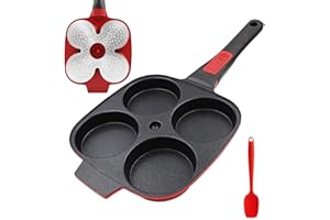 RANX INGST Poêle à Pancakes Antiadhésive, Poêle à 4 Emplacements en Aluminium avec Poignée Amovible pour Tous Feux Dont Induction