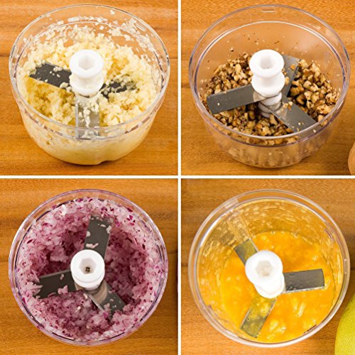 【Design BABYCOOK】 Zerkleinerer Manuell Gemüseschneider Knoblauchpresse Schneider Finecut / Um das Essen der Kinder zu mischen und Früchte und Gemüse zu hacken Hacken / Schneiden / Mischen / mit 3 Klingen – Grün - 5