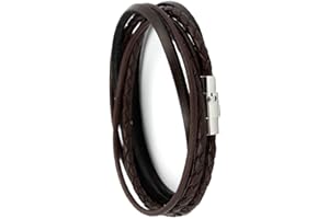 Simaru Braccialetto avvolgente con chiusura a baionetta da 6 mm, per uomo e donna, in pelle liscia e intrecciata, unisex, in vera pelle, conciata al vegetale, con pratica chiusura magnetica