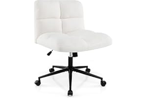 COSTWAY Krzesło krawieckie z kółkami, obrotowe bez podłokietników, szerokie siedzisko, regulacja wysokości, przechylenie