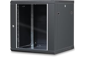 WAYTEX 37412M Coffret 19 Pouces 12U 600x600, Baie de Brassage 12U, Mural ou Pose sur Pieds Fournis, Porte vitrée à Serrure - Couleur Noir – Livré Monte