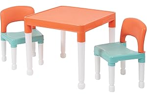Liberty House Toys Childrens Table and Two Chair Set, Green Orange White, Table-51cm H x 51cm W x 43cm D 27cm x 31cm x 44cm, Seat Height 26cm