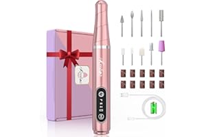 Kredioo Torno para Uñas Profesional 20000 RPM, Inalámbrico Portátil, Recargable Lima Electrica Uñas, Lápiz Manicura y Pedicura, Pulidor, Kit con 10 Brocas, para Salón DIY, Rosa
