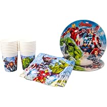 Pack Fête Marvel Avengers 52 Pièces - 16 Assiettes, 16 Gobelets, 20 Serviettes | Vaisselle Jetable | Décoration Anniversaire Enfant