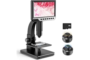 AUVEACH Digitales Mikroskop mit LCD-Display 7 Zoll (17.8 cm) Doppelobjektiv, 500 – 2000 X Kamera mit 12 MP und 32 G TF-Kamera mit 11 LEDs, tragbar, für Wissenschaft und Biologie, Schule und Suche