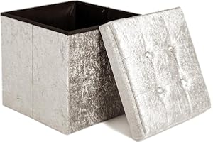 Home Republic Crushed Velvet Ottoman Storage Box – Foldable Cube Ottoman with Lid – Multipurpose Toy Chest, Foot Rest, Bench Seat & Nursery Storage Solution (Cream, 38W)