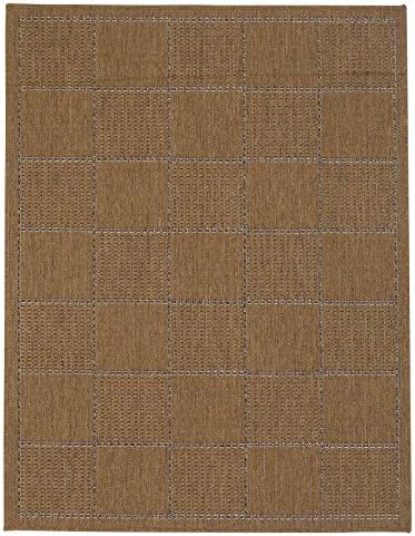 Flatweave Checked Non Slip Small Sisalo Rug / Mat, 80cm x 150cm - Brown
