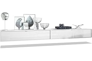 Vladon Set de 2 Muebles televisor Colgantes Lana 140, Cada Parte del Set Mide 140 x 29 x 37 cm, Cuerpo en Blanco Mate, frentes en Blanco de Alto Brillo