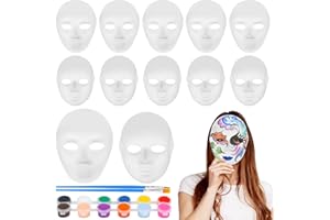 Fonyet Weiße Papier Maske 12 Stück Masken Zum Bemalen Kinder Erwachsene DIY Weiße Maske für fasching, Karneval, Cosplay, Maskenball, Party Deko