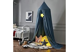 Surwin Bed Canopy for Children, Lake Blue Kids Round Dome Bed Canopy Mosquito Net Protection Canopy Bedroom Nursery Decoration Hanging Curtain Net Reading Corner Princess Play Tent for Baby Girls