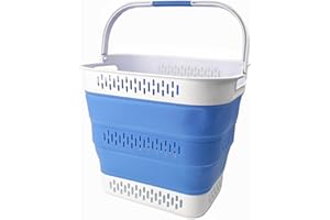 SAMMART 40L Collapsible Plastic Laundry Basket with Handles - Foldable Pop Up Storage Container/Organizer - Portable Laundry Hamper - Space Saving (1, Grey/Little Boy Blue)