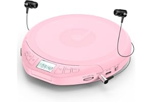 Gueray Lecteur CD Portable Lecteur CD Enfant HiFi Lecteurs CD pour Voiture avec écouteurs Ecran LCD Support Prog ASP Fonction mémoire Fonction de répétition Sound Effet Rose