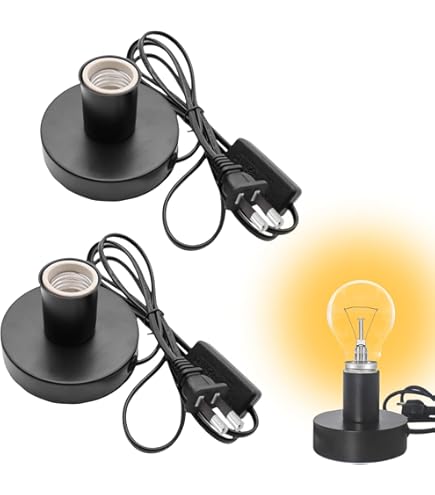 Golgner 2 stuks bureaulamp lamphouder E27, vintage tafellamp met kabelschakelaar, lampfitting E27 met 1,8 m netsnoer, voor slaapkamer, woonkamer, kantoor, EU-stekker, zwart