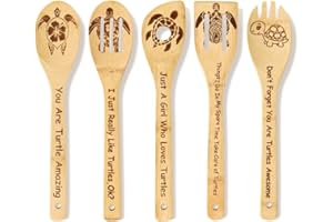 DACESTAR Lot de 5 cuillères en bois pour tortue - Cuillères en bambou - Décoration - Cadeau tortue - Accessoires - Ustensiles - Cadeaux pour femmes et hommes