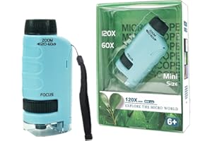 MEIION Enfant Portable, Microscope Miniature 60x-120x avec Éclairage LED pour Exploration Scientifique