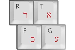 HQRP Hebrew Laminated Keyboard Stickers with Red Lettering on Transparent Background for PC Desktop Laptop Netbook Notebook
