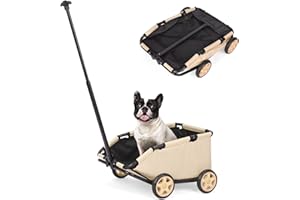 AESRAOU Mini Dog Strollers for Mini Pets, Foldable Multifunctional Shopping Carts with Extendable Pull Handle, Doggie Wagon Built-in Cushion and Safety Rope with Storage Bag (Khaki)