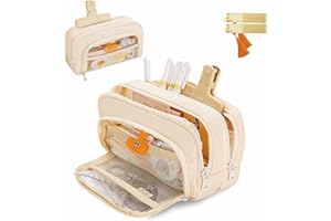 CLOUDEMO Trousse à Crayons de Grande capacité, Trousse à Crayons esthétique à 3 Compartiments, Trousse à Crayons de Grande capacité, Trousse à Crayons Kawaii pour garçons et Filles (Beige)