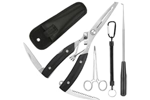 Annyswit 3 Stück Multifunktionale Angelzange Set mit Hakenlöser Angeln Zange & Aterien Hecht Zange & Linienschneider Angel Zangea & Scheide & Lanyard für Angelhaken entfernen
