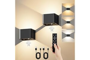 VIWAVE 2 Stück Akku Wandleuchte Innen mit Bewegungsmelder & Fernbedienung,3 Farben LED Wandleuchte Ohne Stromanschluss,Kabellose Wandlampe Innen Batterie mit Schalter,Wandlampe Akku Schwarz Dimmbar
