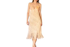 IUTOYYE Women Sequin Fringe Dance Dress Ladies Ballroom Tassel Dresses Latin Salsa Samba Rumba Tango Party Sparkly Suspended Dancewear Costume Dance