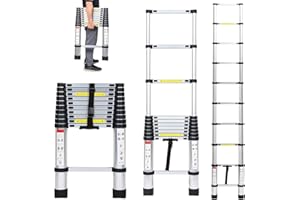 Cecaylie Scala telescopica in alluminio con gancio rimovibile 3,2 m, allungabile, in alluminio, antiscivolo, portata 150 kg, colore silver