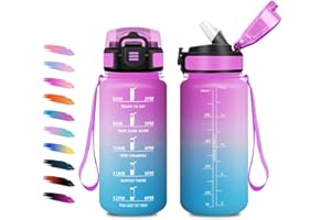 KOLLYKOLLA Borraccia 500ml, a Prova di Perdite, Bottiglia Bambina con Cannuccia, Bottiglia Acqua Sportiva con Indicatore del Tempo, Motivazionale Borraccia per Bambini, Campeggio, Scuola, Ufficio, Lavoro
