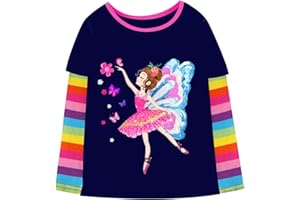 VIKITA Camiseta para Niña Bonita Camiseta Floral de T-Shirt Animales Lentejuelas para Niños 2-10 años