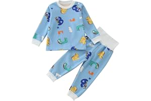 TINADEER Neugeborenes Baby Jungen Mädchen Zweiteiliger Schlafanzüge Dinosaurier Druck Nachtwäsche Set Kleinkind Kinder Schlafanzug Set Herbst Winter Pyjama Set 50 56 62 68 74 80 86 92 98 104