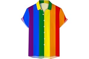 Mymyguoe Hemd Herren Kurzarm Regenbogen LGBT Regenbogenhemd Umlegekragen Funky Hawaiihemd Button Down Hemden LGBTQ Tshirt Pride Shirt Sommerhemd Kurzarmhemd Herrenhemd Rainbow Shirt Freizeithemden