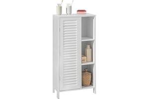 ‎SOBUY SoBuy BZR39-W Badkommode Hochschrank Badschrank mit Lamellentür Kommode fürs Bad Badezimmerschrank Aufbewahrungsschrank Badmöbel weiß BHT ca: 48x96x24cm
