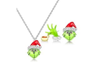 yumcute Weihnachts-Cartoon-Ohrring-Set, 3-teilig, lustige Ohrringe für Damen mit Halsketten-Set, zarte, witzige grüne Monster-Legierung, Feiertags-Themenschmuck, festliches Geschenk für Mädchen