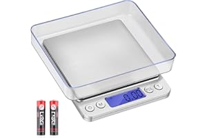 Mobxpar Feinwaage, 500g/0,01g Digitalwaage Küchenwaage Digitale Hohe Präzision Elektronische Waage Küchen Briefwaage Präzisionswaage Haushaltswaage mit LCD-Anzeige, Tara Funktion, PCS Funktion, Silber