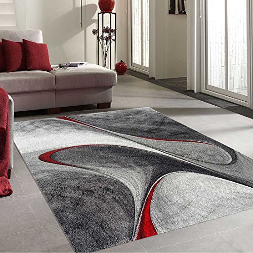 Un Amour De Tapis Tapis Moderne 1055 Immense Tapis Salon Madila Rouge Gris Noir 280 X 380 Cm