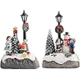 Amosfun 2Pc Christmas Village Houses Christmas Table Ornaments Resin Christmas Scene House Town Decor for Christmas Party Favors (Without Battery)