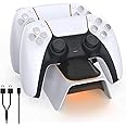 New World Upgraded PS5 Controller Charger, PlayStation 5 Charging Station with LED Indicator, High Speed, Fast Charging Dock for PS5 DualSense Controller, White