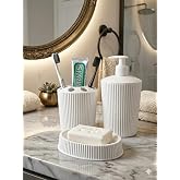 3'l&uuml; Beyaz Banyo seti, Porselen G&ouml;r&uuml;n&uuml;ml&uuml; Plastik Sıvı/Katı Sabunluk ve Diş Fır&ccedil;alık