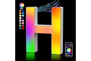 KANGTAIXIN Light Up Letters USB Powered, LED Letter Lights Color Changing Alphabet Sign Gifts for Girls Women Party Birthday Decorations, APP Control, Night Light Christmas Valentine Wall Table Decor - H