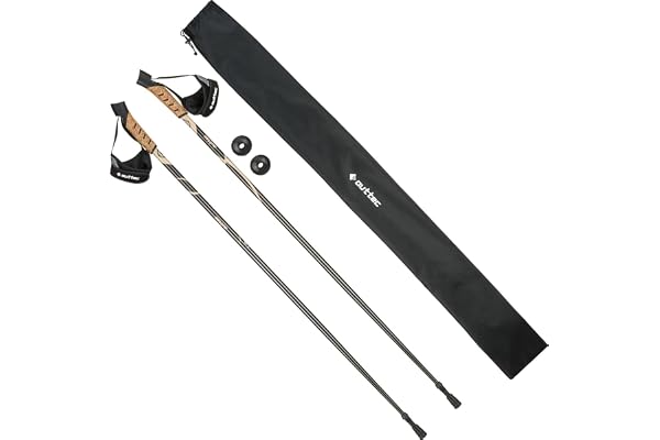 Outtec Bâtons de randonnée en Carbone Ultra légers - Bâtons de Marche Nordique avec Bouchon en Caoutchouc 110 ou 115 cm - Bâton de Trekking Monobloc avec Tampon en Caoutchouc pour Homme et Femme