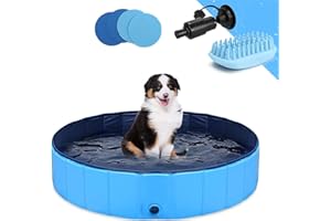 GOSTOCK Dog Pool Swimming Pool Foldable Dog 32 x 8 Inch Paddling Pool Swimming Pool Children's Pool Dog Bath Doggy Pool for Large Pet Dog Cat Children PVC Non-Slip (Bonus Pet Bath Brush)