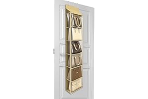 Lirex Organizador de Bolsos para Colgar en la Puerta, Organizador de Carteras con 6 Bolsillos y Cremallera, para Bufandas, Sombreros y Leggins, 40 x 14.5 x 173 cm, Café Claro
