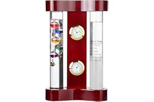 LILY'S HOME LilysHome Galileo Weather Station with Galileo Thermometer, Admiral Fitzroy Storm Glass, a Precision Quartz Clock and Hygrometer