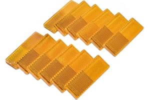 Feuunly 12 Piezas Catadioptrico Adhesivo Amarillo Rectangular, Catadioptrico Rectangular Adhesivo Remolque, Reflectores para Remolque Camión Moto Bicicleta Máquinas Agrícolas (Catadioptrico Amarillo)