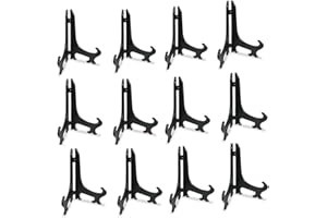 Tincogo 4" Black Plastic Easels or Stand / Plate Holders to Display Pictures or Other Items at Weddings, Home Decoration, Birthdays, Tables (12 Pack)