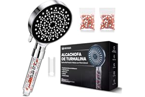 MEYSON Alcachofa de ducha con Doble Filtro - Alcachofa con 5 modos y Filtro Antical - Presión Regulable Mediante Distintos Modos De Uso - Incluye Filtros y Turmalina
