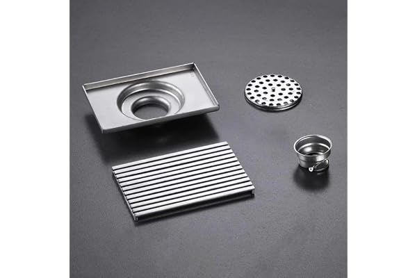Siphon de Sol Rectangle Linéaire Anti-Odeur Drain de Déchets Acier Inoxydable Drain de Douche de Salle de Bain Capteur de Cheveux 15×10 cm