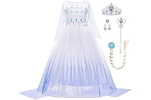 LiUiMiY Ragazze Abiti da Principessa Elsa Costume Manica Lunga Compleanno Cosplay Party Halloween Cearnevale Natale Fancy Dress Up Costume con Accessori Mantello Lungo Bianco