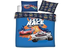 AYMAX S.P.R.L. Parure da letto Hot Wheels – Copripiumino auto 140 x 200 cm + federa 63 x 63 cm, blu