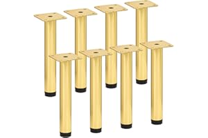 TCHOSUZ 6 inch / 15cm Adjustable Metal Furniture Legs, Pack of 8 Round Gold Iron Heavy Duty Sofa Legs, DIY Replacement Feet for Couch Table Cabinet Bed Ottoman Dresser